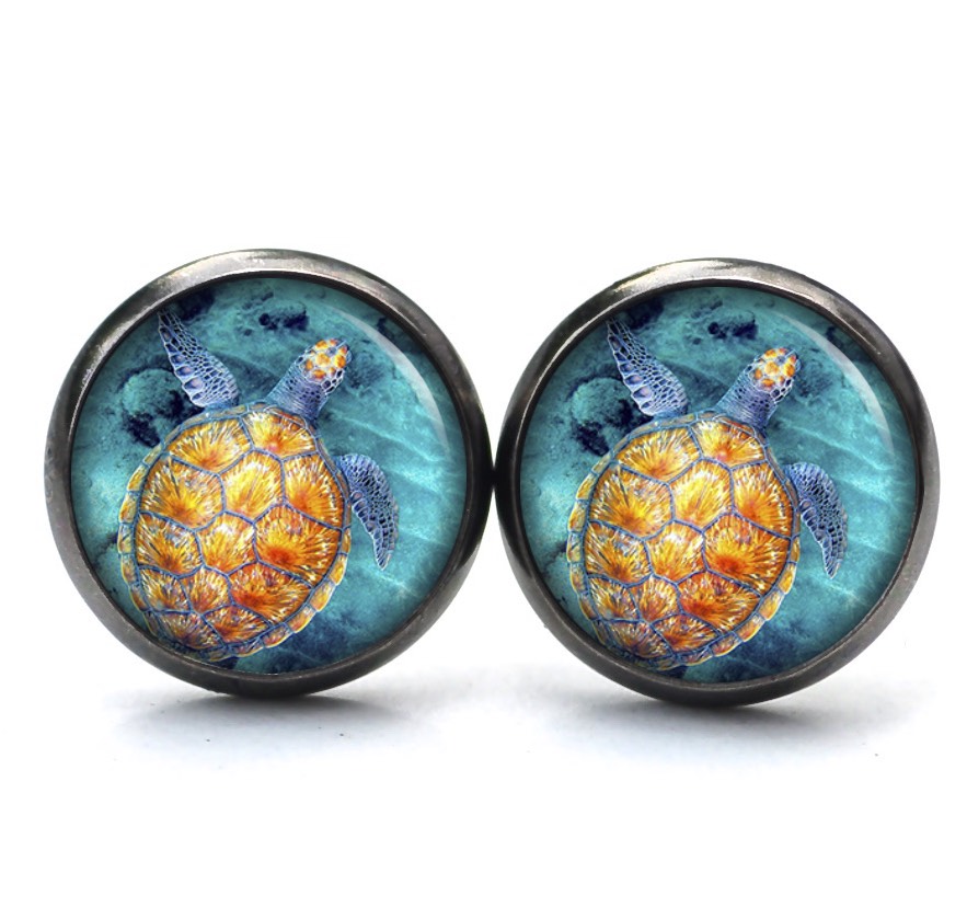 Druckknopf Ohrstecker Ohrhänger Clipse goldene Schildkröte Druckknopf Ohrstecker Ohrhänger Clipse goldene Schildkröte