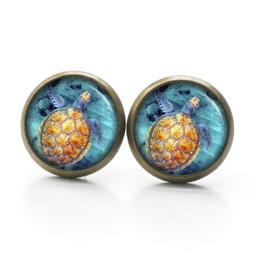 Druckknopf Ohrstecker Ohrhänger Clipse goldene Schildkröte Druckknopf Ohrstecker Ohrhänger Clipse goldene Schildkröte