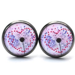 Druckknopf Ohrstecker Ohrhänger Clipse lila Herz Pusteblume