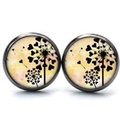 Druckknopf Ohrstecker Ohrhänger Clipse gelb schwarze Pusteblume