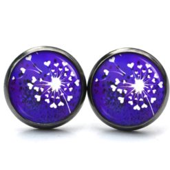 Druckknopf Ohrstecker Ohrhänger Clipse violett weiße Pusteblume