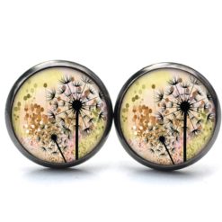 Druckknopf Ohrstecker Ohrhänger Clipse gold schwarze Pusteblume