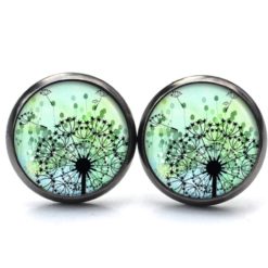 Druckknopf Ohrstecker Ohrhänger Clipse türkis grüne Pusteblume