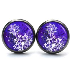 Druckknopf Ohrstecker Ohrhänger Clipse violett weiße Pusteblume