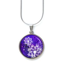 Druckknopf Ohrstecker Ohrhänger Clipse violett weiße Pusteblume