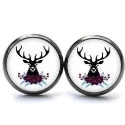 Druckknopf Ohrstecker Ohrhänger Clipse Oktoberfest Hirsch dunkelrot und hellblau