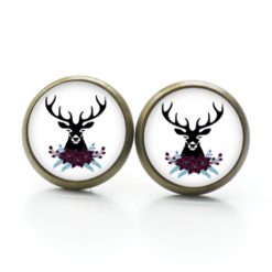 Druckknopf Ohrstecker Ohrhänger Clipse Oktoberfest Hirsch dunkelrot und hellblau