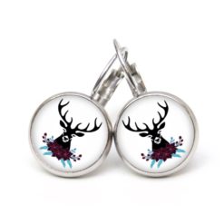 Druckknopf Ohrstecker Ohrhänger Clipse Oktoberfest Hirsch dunkelrot und hellblau