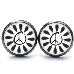 Handmade Ohrringe Peace Blume Schwarz Weiß aus Edelstahl von Just Trisha