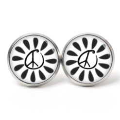 Ohrstecker, Ohrhänger, Clipse & Druckknopf - Motiv Peace Blume Schwarz Weiß  - Schmuck aus Edelstahl