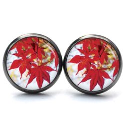 Ohrringe Herbst mit roten Blättern - Edelstahl