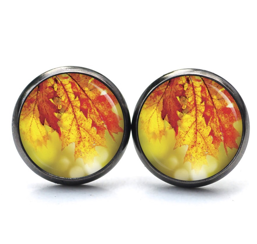 Ohrstecker, Ohrhänger, Clipse & Druckknopf – Motiv Herbst gelb orange Blätter – Schmuck aus Edelstahl Ohrstecker, Ohrhänger, Clipse & Druckknopf – Motiv Herbst gelb orange Blätter – Schmuck aus Edelstahl