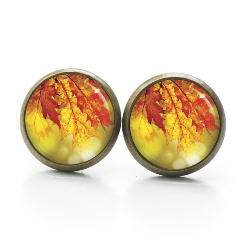 Ohrstecker, Ohrhänger, Clipse & Druckknopf – Motiv Herbst gelb orange Blätter – Schmuck aus Edelstahl Ohrstecker, Ohrhänger, Clipse & Druckknopf – Motiv Herbst gelb orange Blätter – Schmuck aus Edelstahl