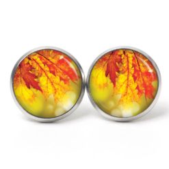 Ohrstecker, Ohrhänger, Clipse & Druckknopf – Motiv Herbst gelb orange Blätter – Schmuck aus Edelstahl
