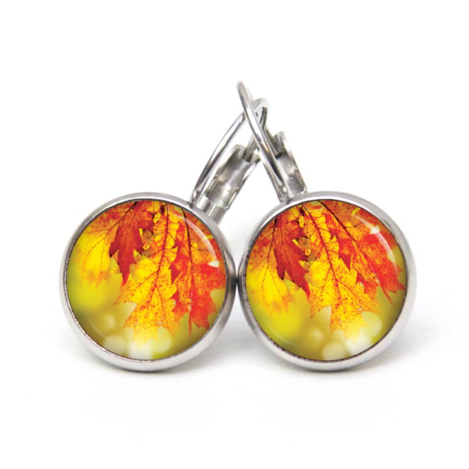 Ohrstecker, Ohrhänger, Clipse & Druckknopf – Motiv Herbst gelb orange Blätter – Schmuck aus Edelstahl Ohrstecker, Ohrhänger, Clipse & Druckknopf – Motiv Herbst gelb orange Blätter – Schmuck aus Edelstahl