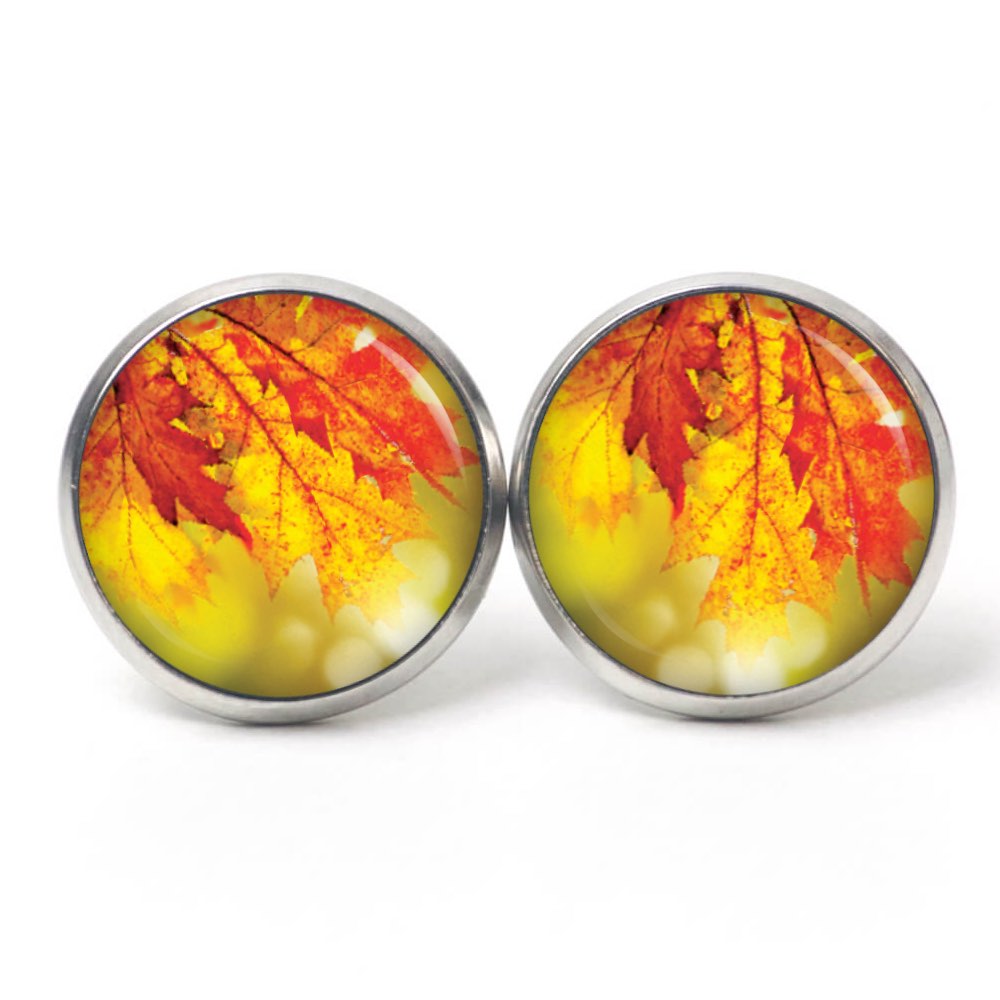 Ohrstecker, Ohrhänger, Clipse & Druckknopf – Motiv Herbst gelb orange Blätter – Schmuck aus Edelstahl Ohrstecker, Ohrhänger, Clipse & Druckknopf – Motiv Herbst gelb orange Blätter – Schmuck aus Edelstahl