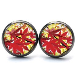 Ohrringe Herbst mit roten Blättern - Edelstahl