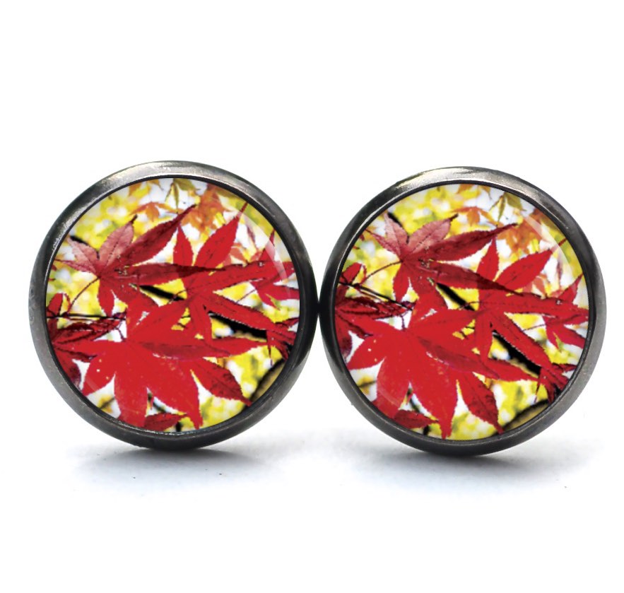 Ohrstecker, Ohrhänger, Clipse & Druckknopf – Motiv Herbst mit roten Blättern – Schmuck aus Edelstahl Ohrstecker, Ohrhänger, Clipse & Druckknopf – Motiv Herbst mit roten Blättern – Schmuck aus Edelstahl