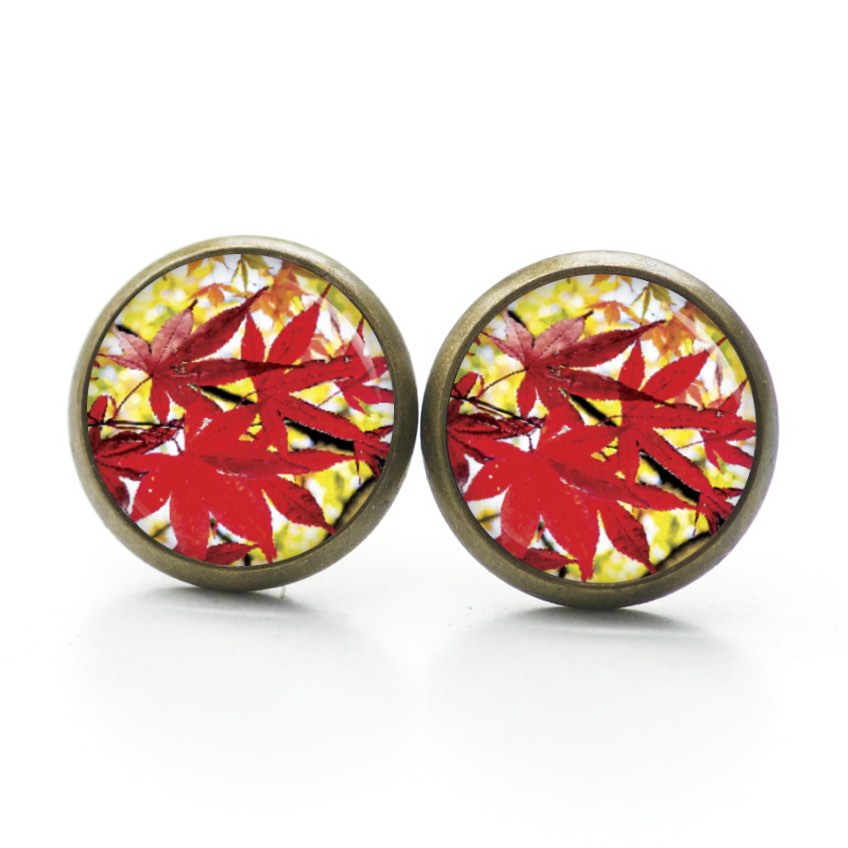 Ohrstecker, Ohrhänger, Clipse & Druckknopf – Motiv Herbst mit roten Blättern – Schmuck aus Edelstahl Ohrstecker, Ohrhänger, Clipse & Druckknopf – Motiv Herbst mit roten Blättern – Schmuck aus Edelstahl