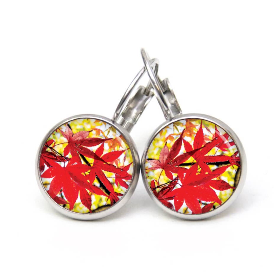 Ohrstecker, Ohrhänger, Clipse & Druckknopf – Motiv Herbst mit roten Blättern – Schmuck aus Edelstahl Ohrstecker, Ohrhänger, Clipse & Druckknopf – Motiv Herbst mit roten Blättern – Schmuck aus Edelstahl