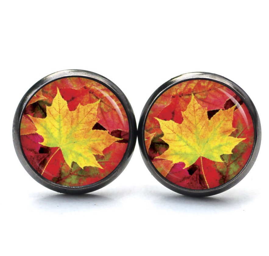 Ohrstecker, Ohrhänger, Clipse & Druckknopf – Motiv Herbst mit gelbem Blatt – Schmuck aus Edelstahl Ohrstecker, Ohrhänger, Clipse & Druckknopf – Motiv Herbst mit gelbem Blatt – Schmuck aus Edelstahl