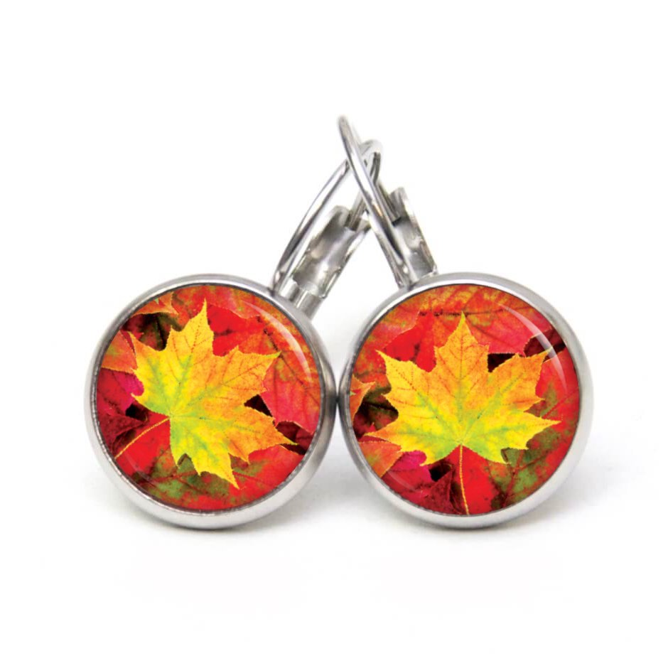 Ohrstecker, Ohrhänger, Clipse & Druckknopf – Motiv Herbst mit gelbem Blatt – Schmuck aus Edelstahl Ohrstecker, Ohrhänger, Clipse & Druckknopf – Motiv Herbst mit gelbem Blatt – Schmuck aus Edelstahl