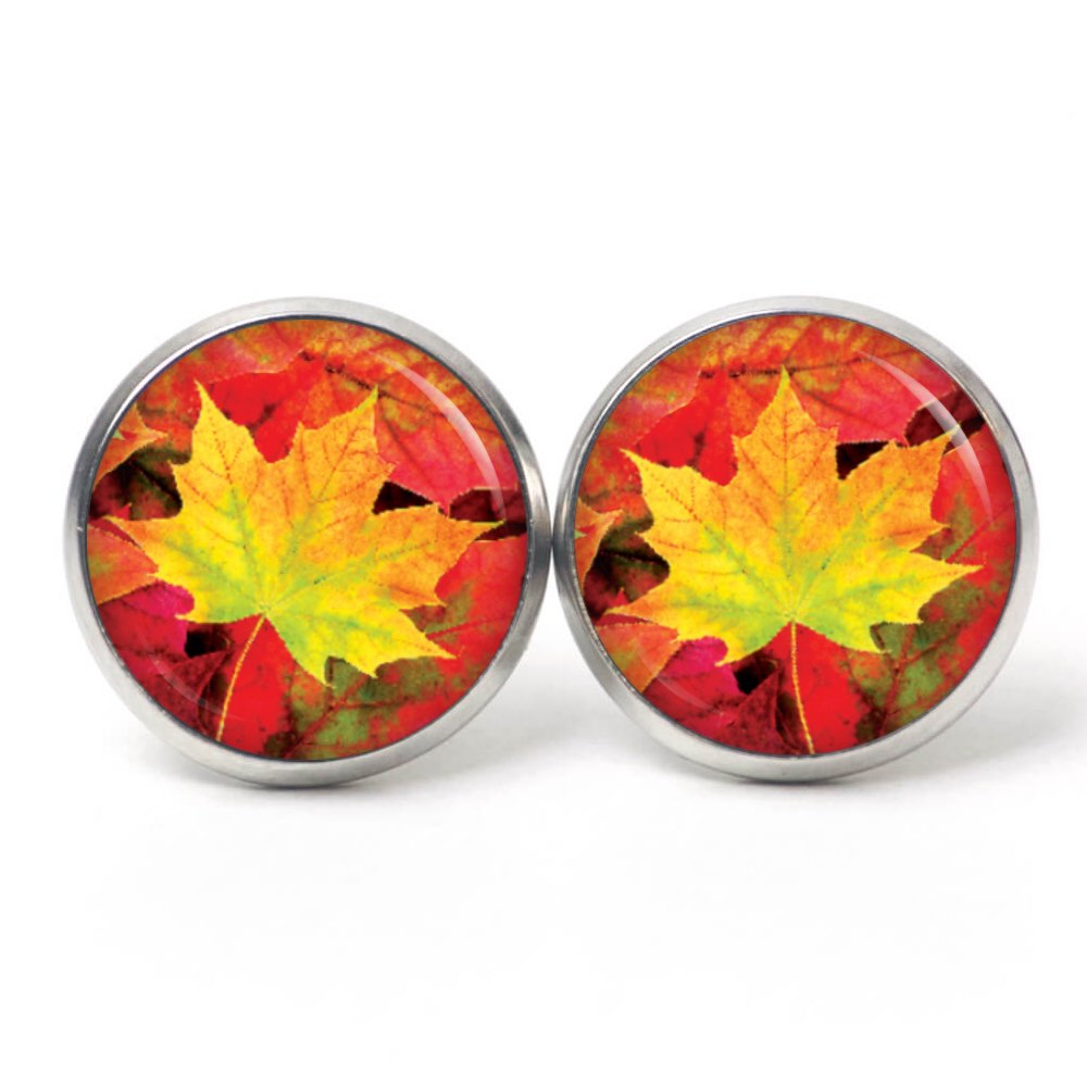 Ohrstecker, Ohrhänger, Clipse & Druckknopf – Motiv Herbst mit gelbem Blatt – Schmuck aus Edelstahl Ohrstecker, Ohrhänger, Clipse & Druckknopf – Motiv Herbst mit gelbem Blatt – Schmuck aus Edelstahl