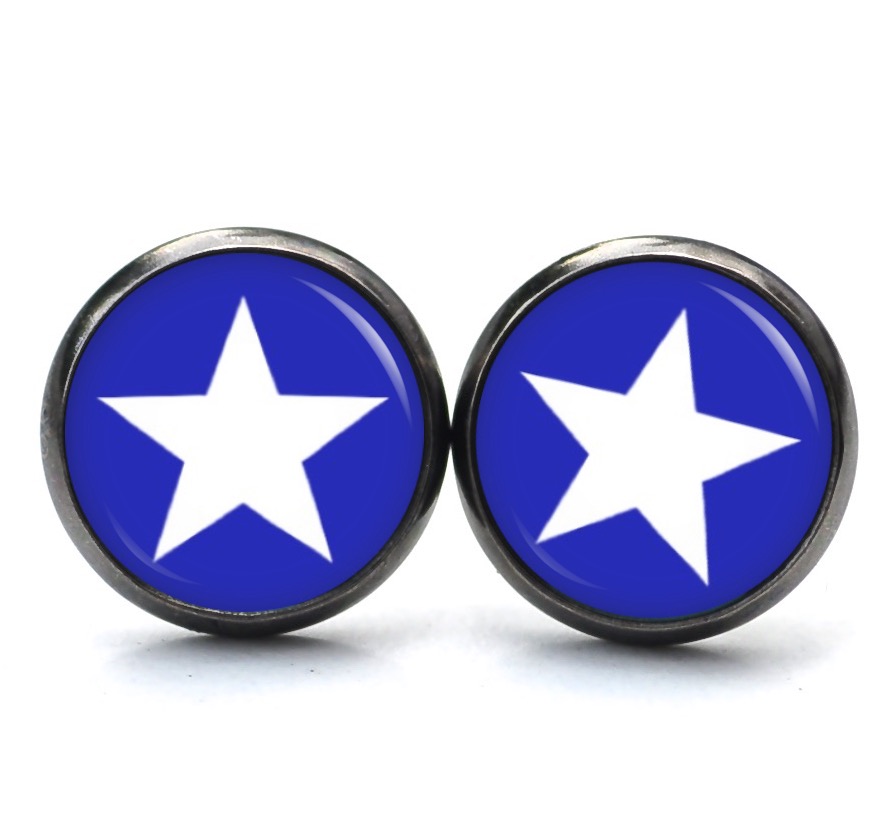 Druckknopf Ohrstecker Ohrhänger Clipse blau weißer Stern Druckknopf Ohrstecker Ohrhänger Clipse blau weißer Stern