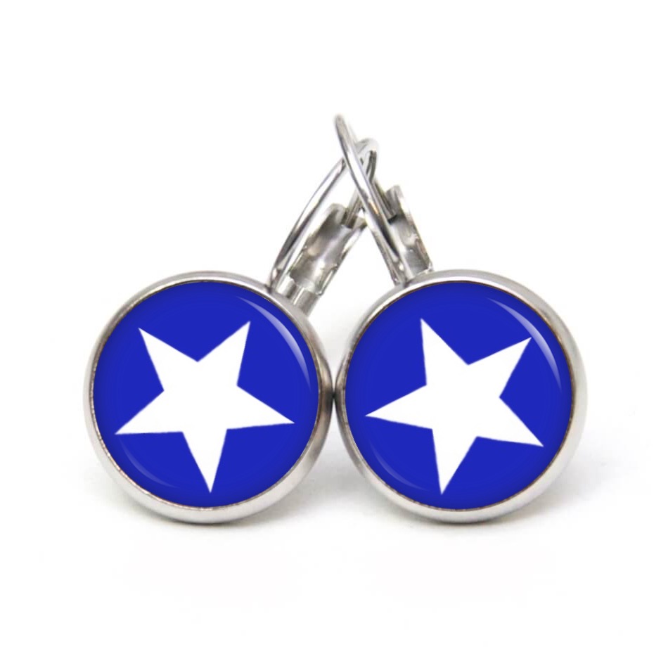 Druckknopf Ohrstecker Ohrhänger Clipse blau weißer Stern Druckknopf Ohrstecker Ohrhänger Clipse blau weißer Stern
