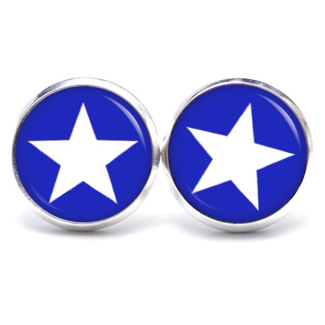 Druckknopf Ohrstecker Ohrhänger Clipse blau weißer Stern Druckknopf Ohrstecker Ohrhänger Clipse blau weißer Stern