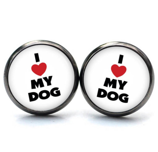 Druckknopf / Ohrstecker / Ohrhänger I love my Dog - Ich liebe meinen Hund