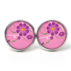 Ohrstecker, Ohrhänger, Clipse & Druckknopf - Motiv Violett Pinke Blume - Schmuck aus Edelstahl