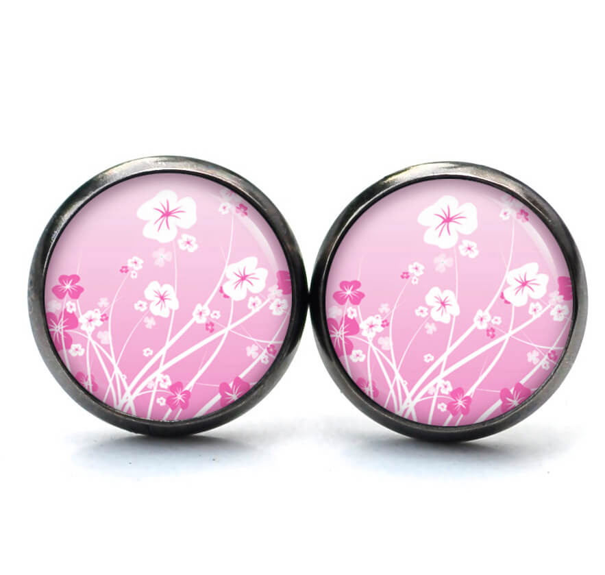 Ohrstecker, Ohrhänger, Clipse & Druckknopf – Motiv Rosa Weiße Blumenwiese – Schmuck aus Edelstahl Ohrstecker, Ohrhänger, Clipse & Druckknopf – Motiv Rosa Weiße Blumenwiese – Schmuck aus Edelstahl