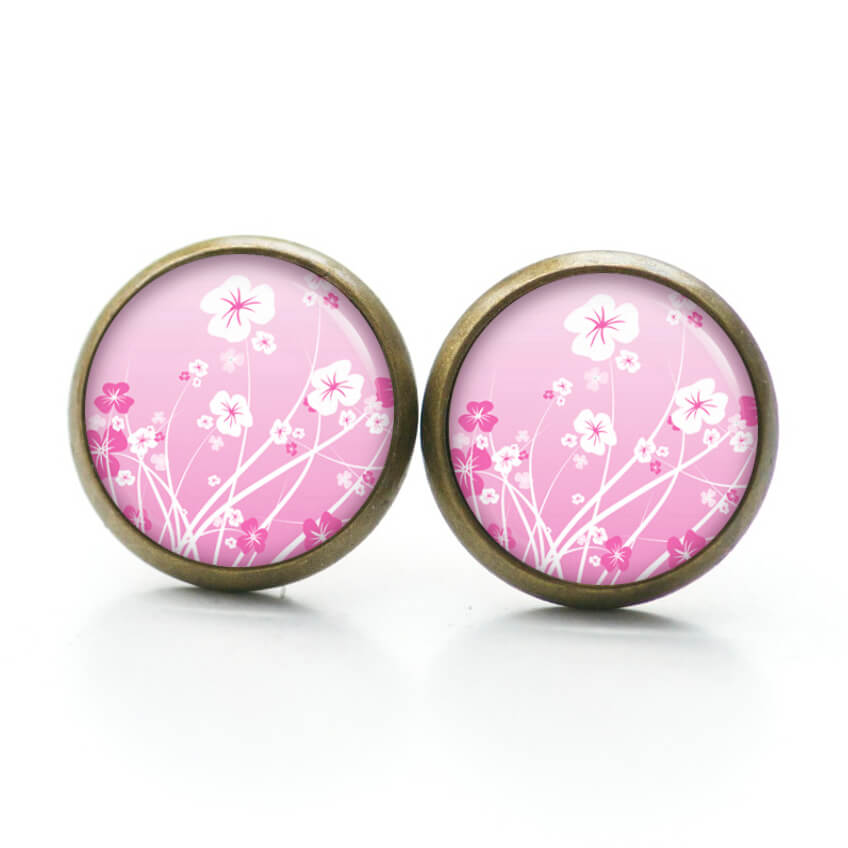 Ohrstecker, Ohrhänger, Clipse & Druckknopf – Motiv Rosa Weiße Blumenwiese – Schmuck aus Edelstahl Ohrstecker, Ohrhänger, Clipse & Druckknopf – Motiv Rosa Weiße Blumenwiese – Schmuck aus Edelstahl