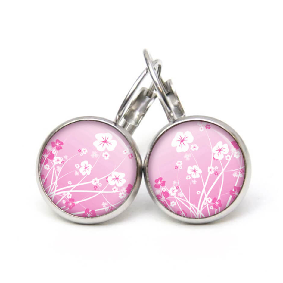 Ohrstecker, Ohrhänger, Clipse & Druckknopf – Motiv Rosa Weiße Blumenwiese – Schmuck aus Edelstahl Ohrstecker, Ohrhänger, Clipse & Druckknopf – Motiv Rosa Weiße Blumenwiese – Schmuck aus Edelstahl