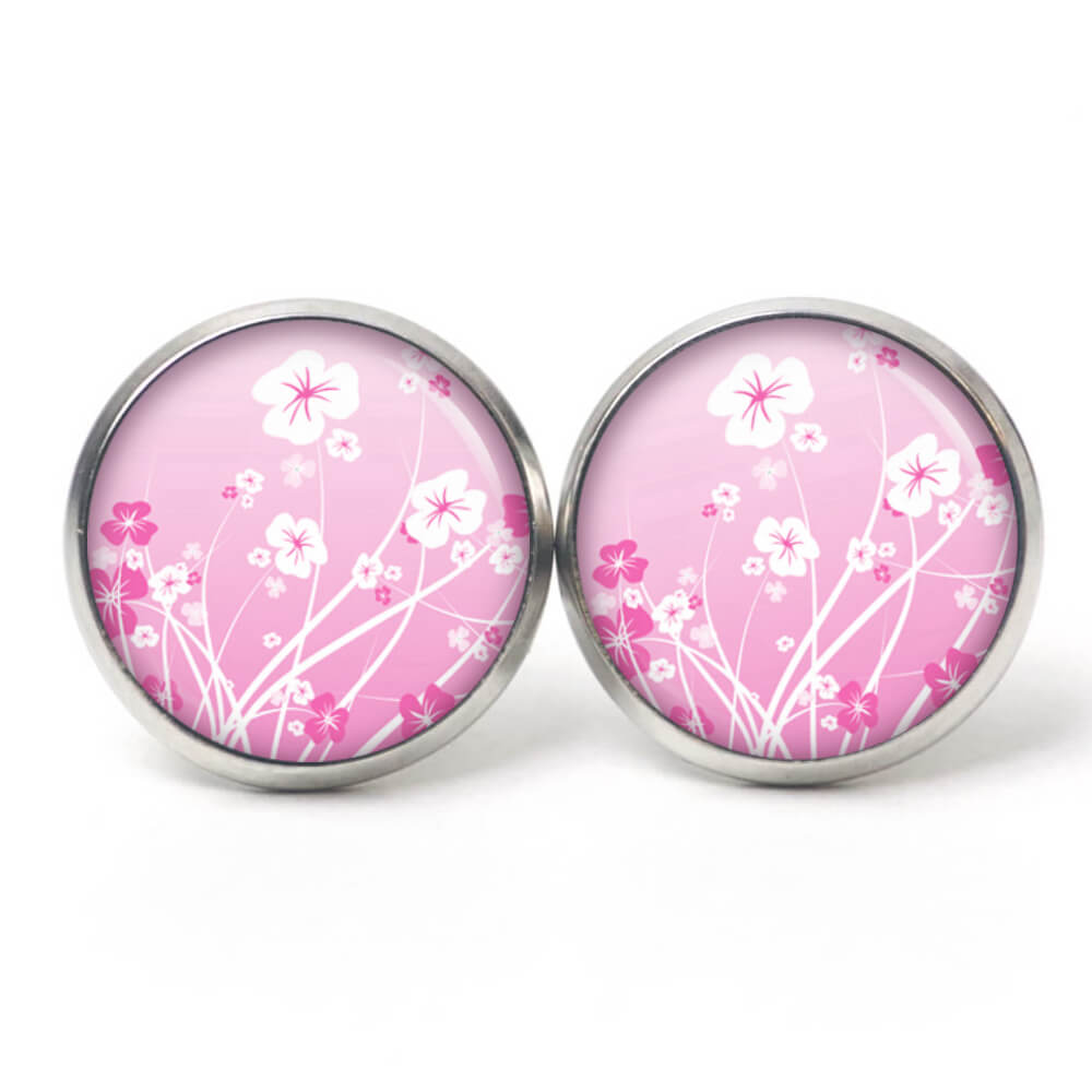 Ohrstecker, Ohrhänger, Clipse & Druckknopf – Motiv Rosa Weiße Blumenwiese – Schmuck aus Edelstahl Ohrstecker, Ohrhänger, Clipse & Druckknopf – Motiv Rosa Weiße Blumenwiese – Schmuck aus Edelstahl