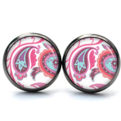 Ohrringe Paisley Muster Rosa Türkis.