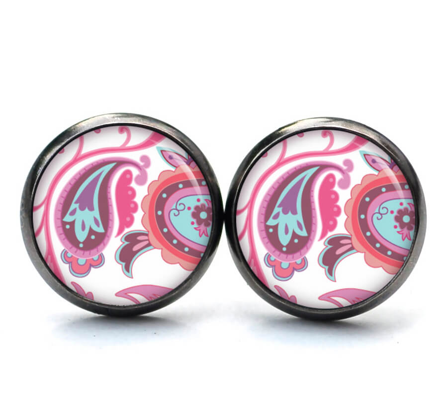 Ohrstecker, Ohrhänger, Clipse & Druckknopf – Motiv Paisley Rosa Türkis – Schmuck aus Edelstahl Ohrstecker, Ohrhänger, Clipse & Druckknopf – Motiv Paisley Rosa Türkis – Schmuck aus Edelstahl