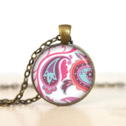Kette Paisley Muster Rosa Türkis.
