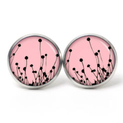 Ohrstecker, Ohrhänger, Clipse & Druckknopf – Motiv abstrakte Blumen Rosa Schwarz – Schmuck aus Edelstahl