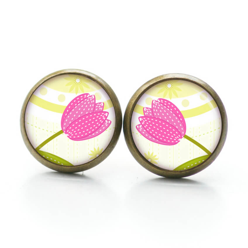 Ohrstecker, Ohrhänger, Clipse & Druckknopf – Motiv große rosa Tulpen – Schmuck aus Edelstahl Ohrstecker, Ohrhänger, Clipse & Druckknopf - Motiv große rosa Tulpen - Schmuck aus Edelstahl
