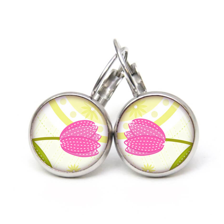Ohrstecker, Ohrhänger, Clipse & Druckknopf – Motiv große rosa Tulpen – Schmuck aus Edelstahl Ohrstecker, Ohrhänger, Clipse & Druckknopf - Motiv große rosa Tulpen - Schmuck aus Edelstahl