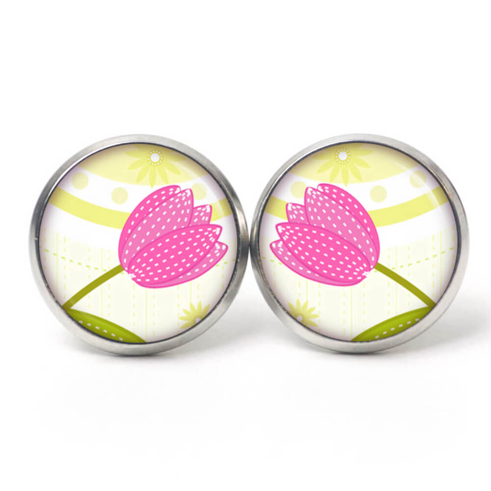 Ohrstecker, Ohrhänger, Clipse & Druckknopf – Motiv große rosa Tulpen – Schmuck aus Edelstahl Ohrstecker, Ohrhänger, Clipse & Druckknopf - Motiv große rosa Tulpen - Schmuck aus Edelstahl