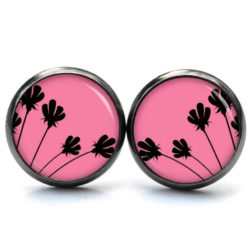 Ohrstecker, Ohrhänger, Clipse & Druckknopf – Motiv Pink Schwarze Tulpen – Schmuck aus Edelstahl