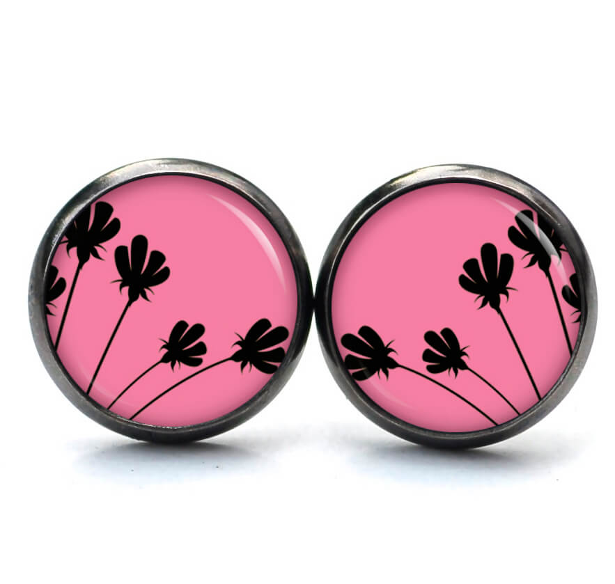 Ohrstecker, Ohrhänger, Clipse & Druckknopf – Motiv Pink Schwarze Tulpen – Schmuck aus Edelstahl Ohrstecker, Ohrhänger, Clipse & Druckknopf – Motiv Pink Schwarze Tulpen – Schmuck aus Edelstahl