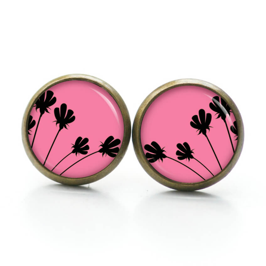 Ohrstecker, Ohrhänger, Clipse & Druckknopf – Motiv Pink Schwarze Tulpen – Schmuck aus Edelstahl Ohrstecker, Ohrhänger, Clipse & Druckknopf – Motiv Pink Schwarze Tulpen – Schmuck aus Edelstahl