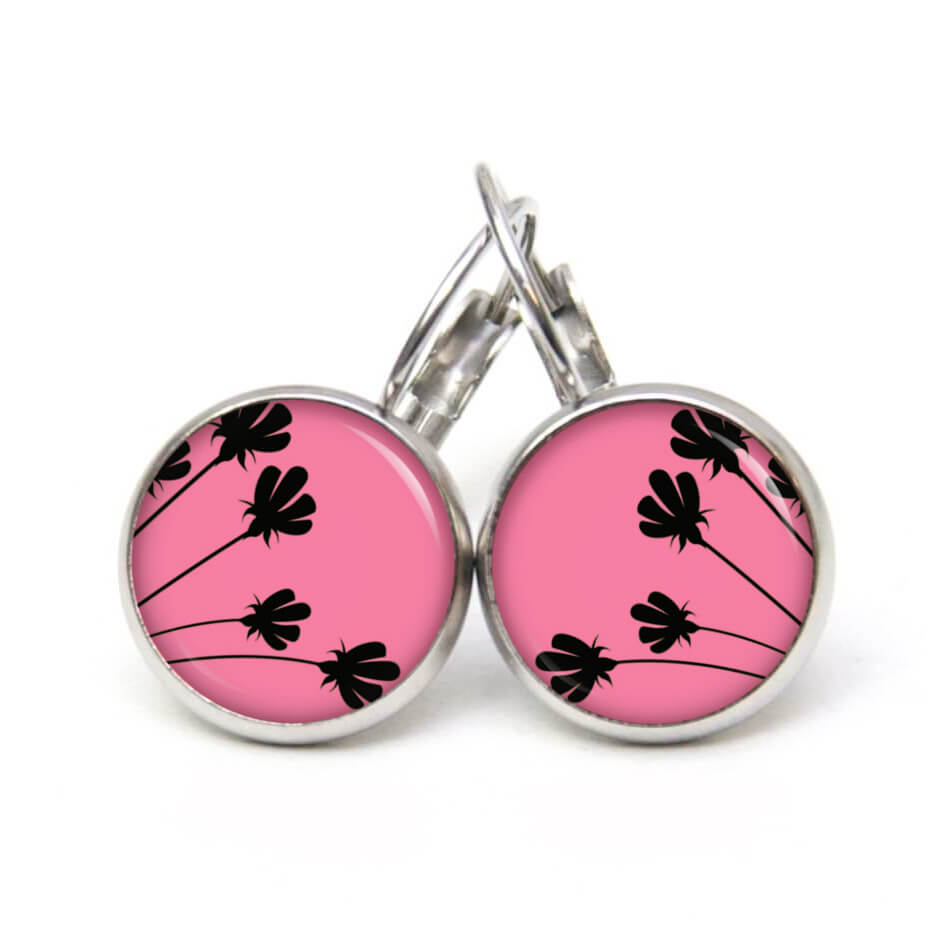 Ohrstecker, Ohrhänger, Clipse & Druckknopf – Motiv Pink Schwarze Tulpen – Schmuck aus Edelstahl Ohrstecker, Ohrhänger, Clipse & Druckknopf – Motiv Pink Schwarze Tulpen – Schmuck aus Edelstahl