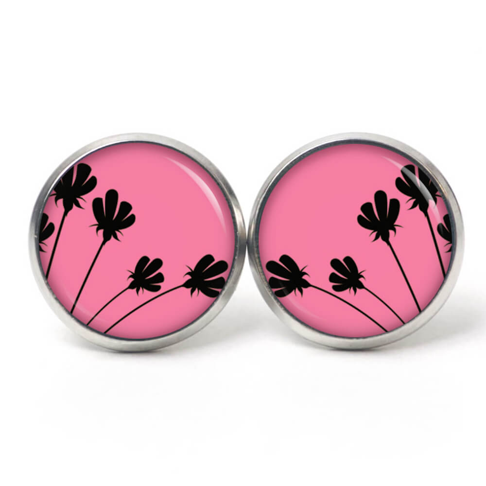 Ohrstecker, Ohrhänger, Clipse & Druckknopf – Motiv Pink Schwarze Tulpen – Schmuck aus Edelstahl Ohrstecker, Ohrhänger, Clipse & Druckknopf – Motiv Pink Schwarze Tulpen – Schmuck aus Edelstahl