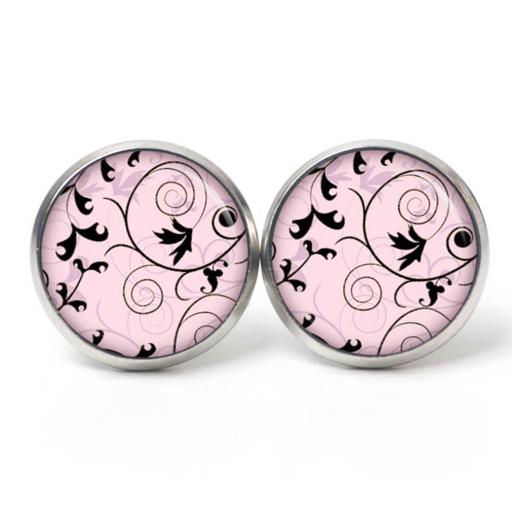 Ohrstecker, Ohrhänger, Clipse & Druckknopf – Motiv Florale Ranken Rosa – Schmuck aus Edelstahl Ohrstecker, Ohrhänger, Clipse & Druckknopf - Motiv Florale Ranken Rosa - Schmuck aus Edelstahl