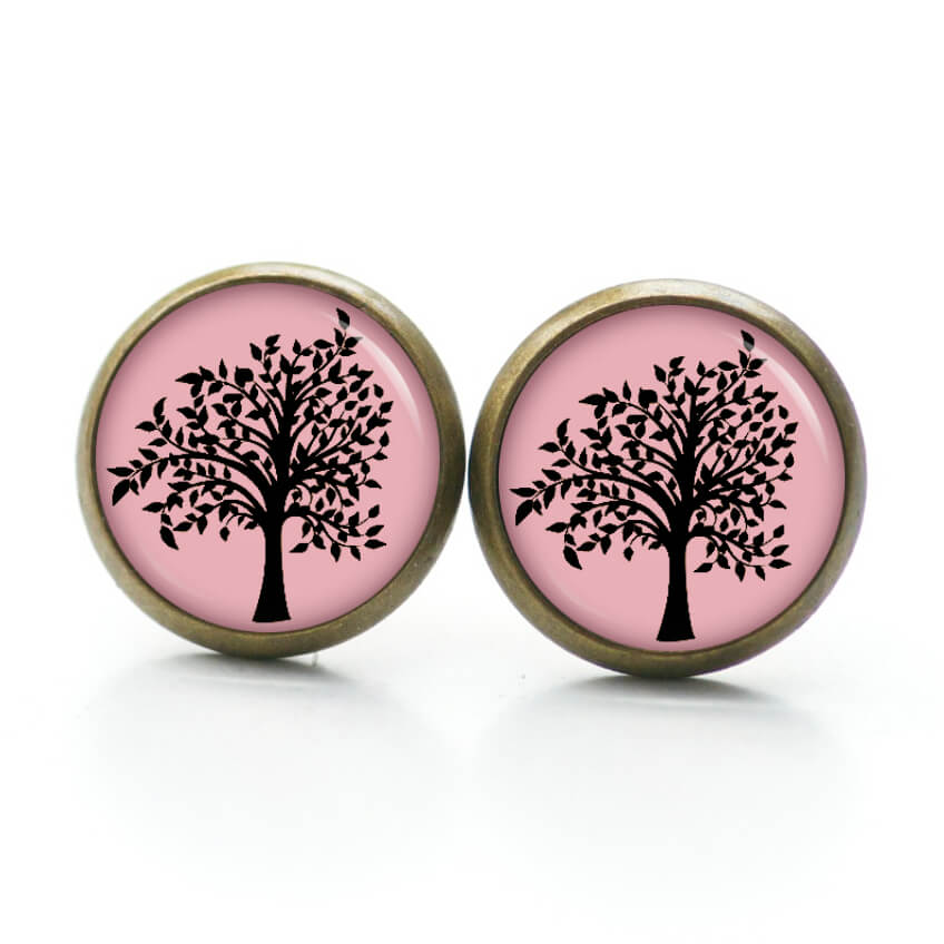 Ohrstecker, Ohrhänger, Clipse & Druckknopf – Motiv großer Rosa Schwarzer Baum – Schmuck aus Edelstahl Ohrstecker, Ohrhänger, Clipse & Druckknopf - Motiv großer Rosa Schwarzer Baum - Schmuck aus Edelstahl